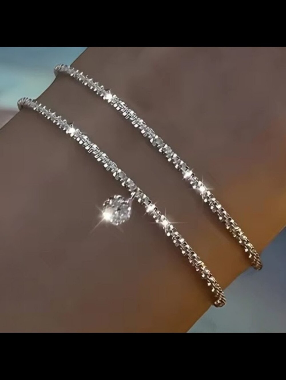 925 Set 2 Tennis Bracelets 7"-9", 2mm, 4mm Round White CZ Charm